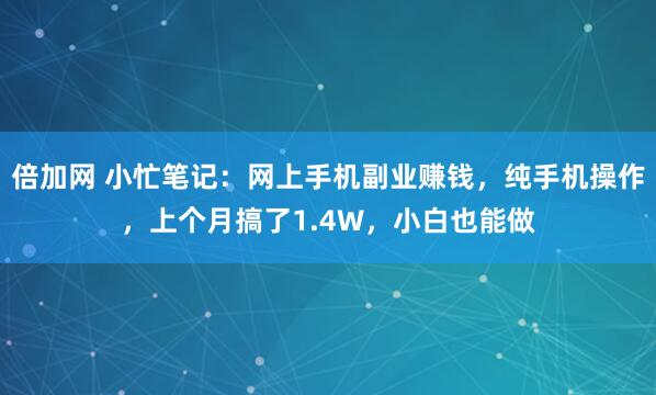 倍加网 小忙笔记：网上手机副业赚钱，纯手机操作，上个月搞了1.4W，小白也能做